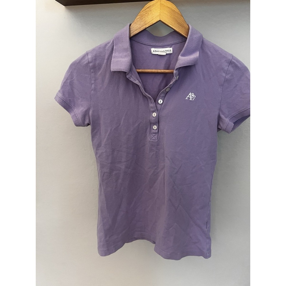 AEROPOSTALE Polo Shirt Y2K 90s Medium Purple Short Sleeve Golf Collared A87 Logo